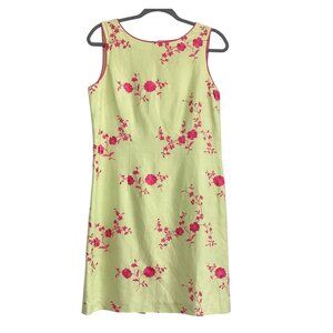 Coldwater Creek Sleeveless Floral Embroidered Dress Green & Pink Linen Blend Siz